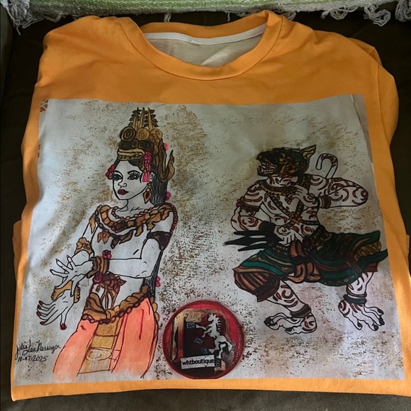 #** 002= unisex Khmer Art Graphic T-Shirt in Orange design - Picture 6 of 6